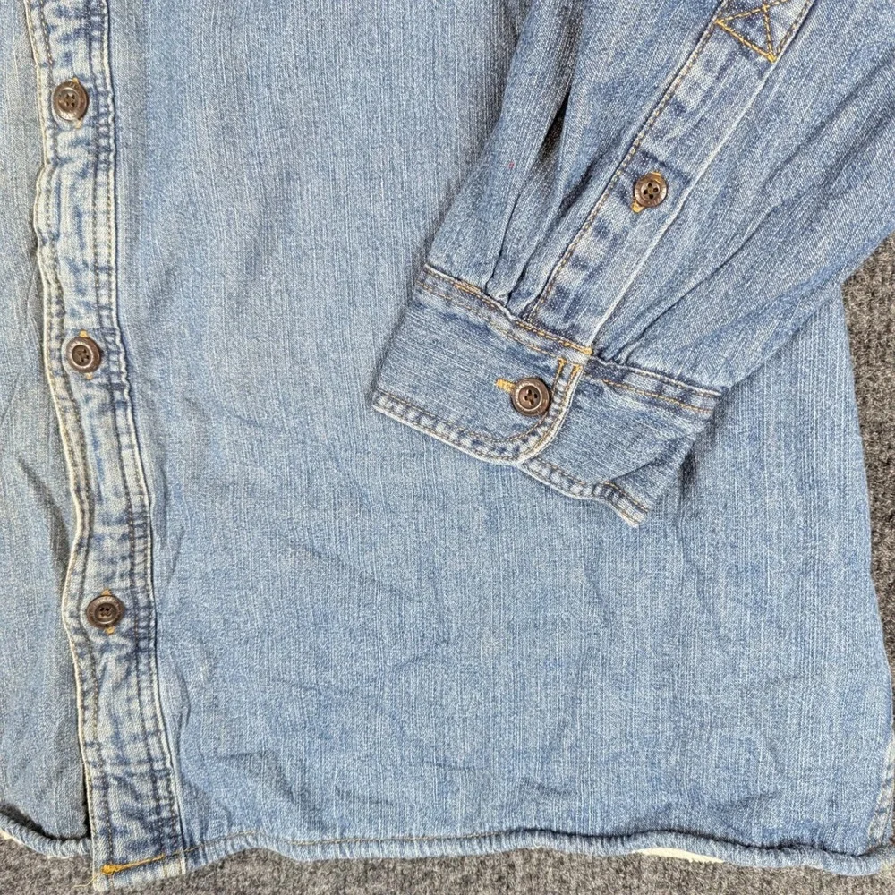 Levis Mens XXL Blue Denim Sherpa Lined Button Down Shirt Thrashed Distressed